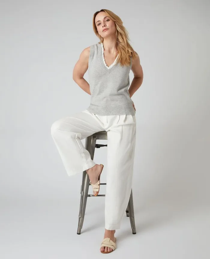 NPeal Tops and Tshirts Women Ruffle Trim Sleeveless Cashmere Top Fumo Grey