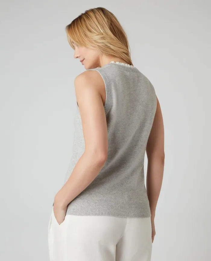 NPeal Tops and Tshirts Women Ruffle Trim Sleeveless Cashmere Top Fumo Grey