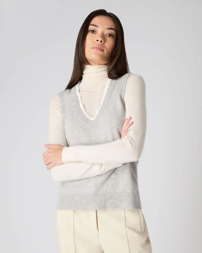 NPeal Tops and Tshirts Women Ruffle Trim Sleeveless Cashmere Top Fumo Grey