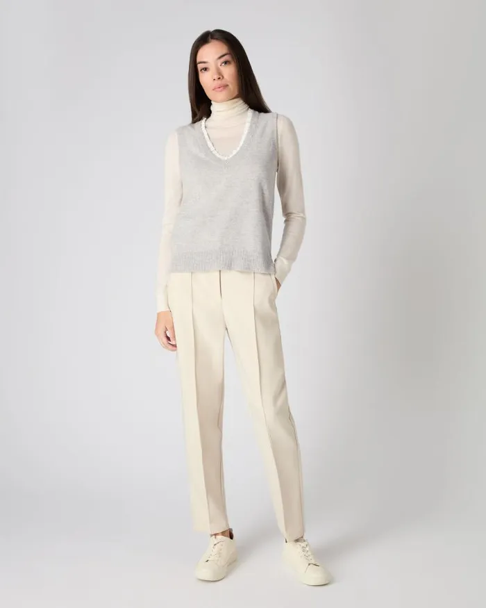 NPeal Tops and Tshirts Women Ruffle Trim Sleeveless Cashmere Top Fumo Grey