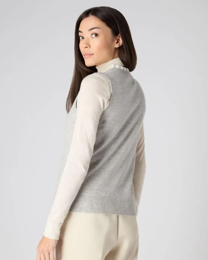 NPeal Tops and Tshirts Women Ruffle Trim Sleeveless Cashmere Top Fumo Grey