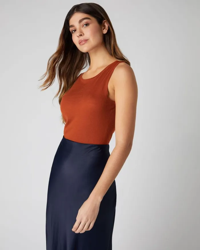 NPeal Tops and Tshirts Women Superfine Cashmere Shell Top Tawny Orange