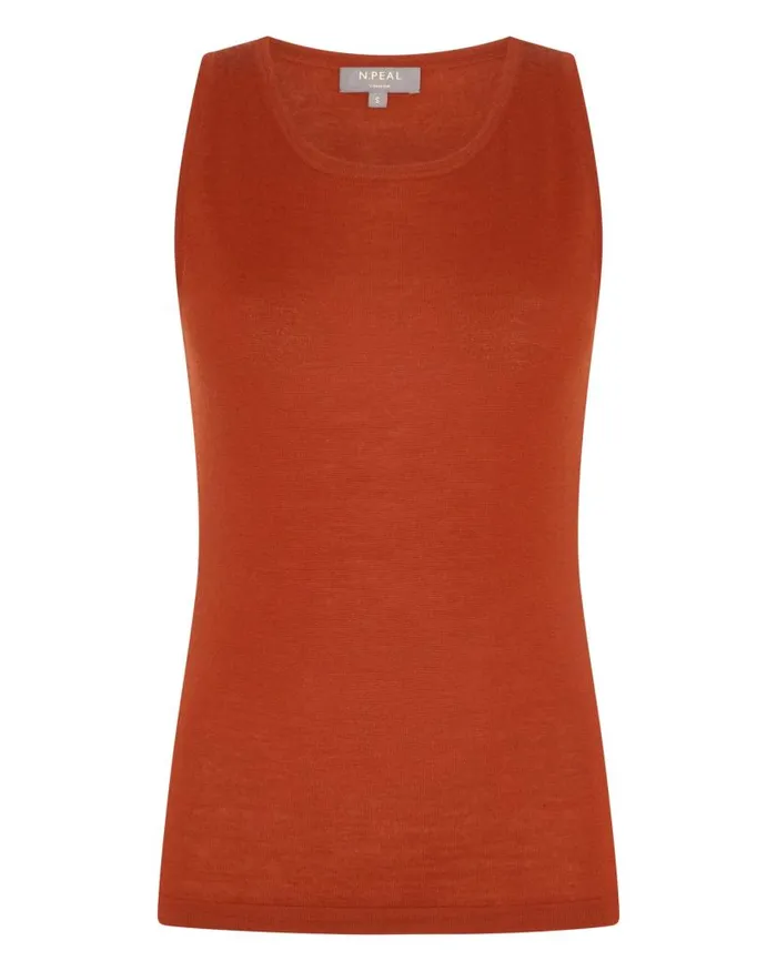 NPeal Tops and Tshirts Women Superfine Cashmere Shell Top Tawny Orange