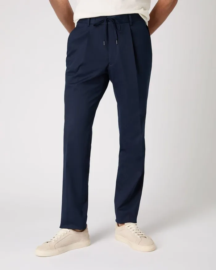 NPeal Trousers Men Sorrento Cotton Cashmere Drawstring Trouser Navy Blue