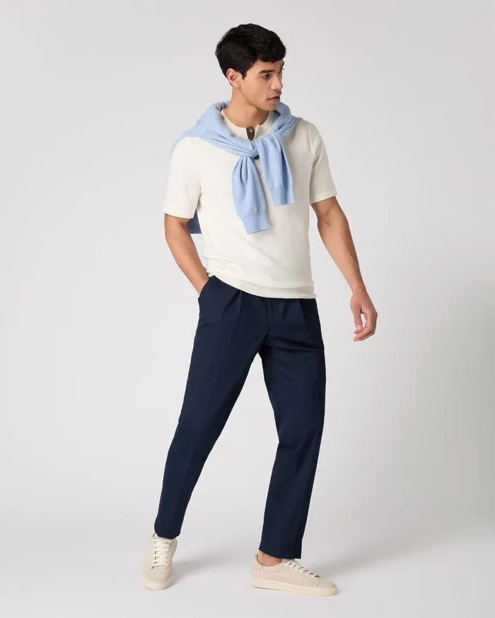 NPeal Trousers Men Sorrento Cotton Cashmere Drawstring Trouser Navy Blue