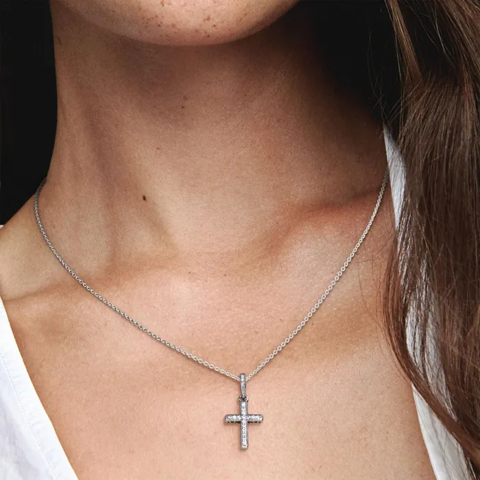 Necklace Pendants Women Pandora Sparkling Cross Pendant