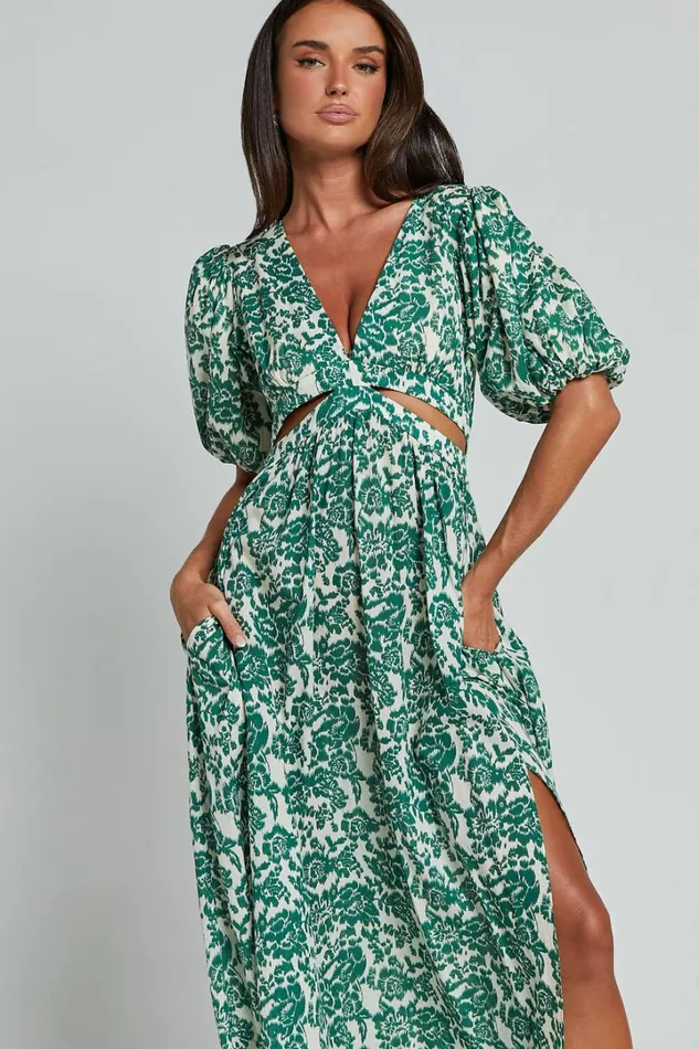 Nelli Midi Dress 8211 Short Sleeve Cut Out Dress In Green Silhouette Women Showpo Curve Clothes