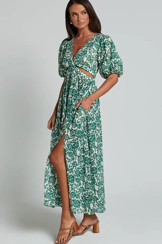 Nelli Midi Dress 8211 Short Sleeve Cut Out Dress In Green Silhouette Women Showpo Curve Clothes