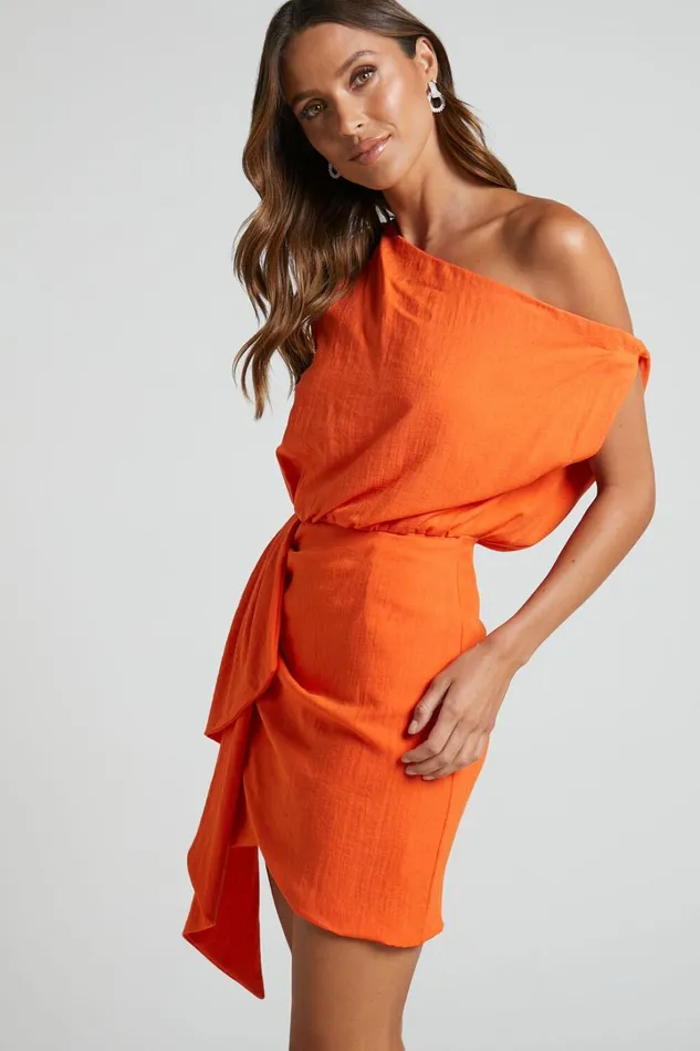 Niana Mini Dress 8211 Drape One Shoulder Dress In Orange Women Showpo Curve Clothes