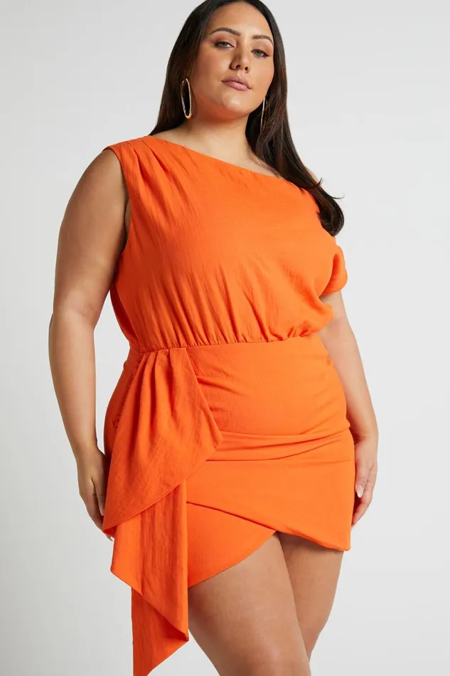 Niana Mini Dress 8211 Drape One Shoulder Dress In Orange Women Showpo Curve Clothes