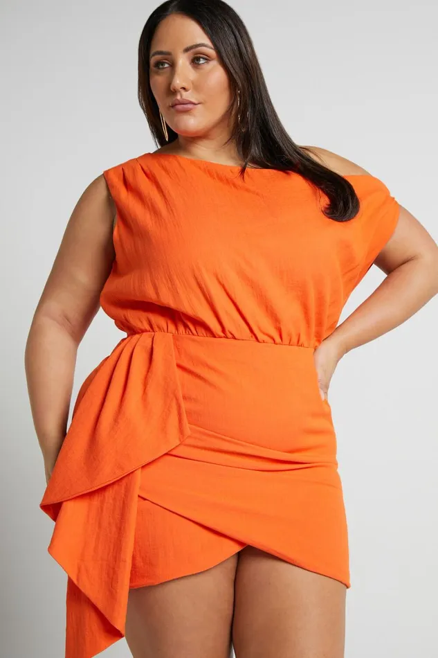 Niana Mini Dress 8211 Drape One Shoulder Dress In Orange Women Showpo Curve Clothes
