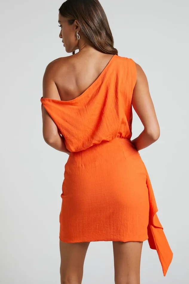 Niana Mini Dress 8211 Drape One Shoulder Dress In Orange Women Showpo Curve Clothes