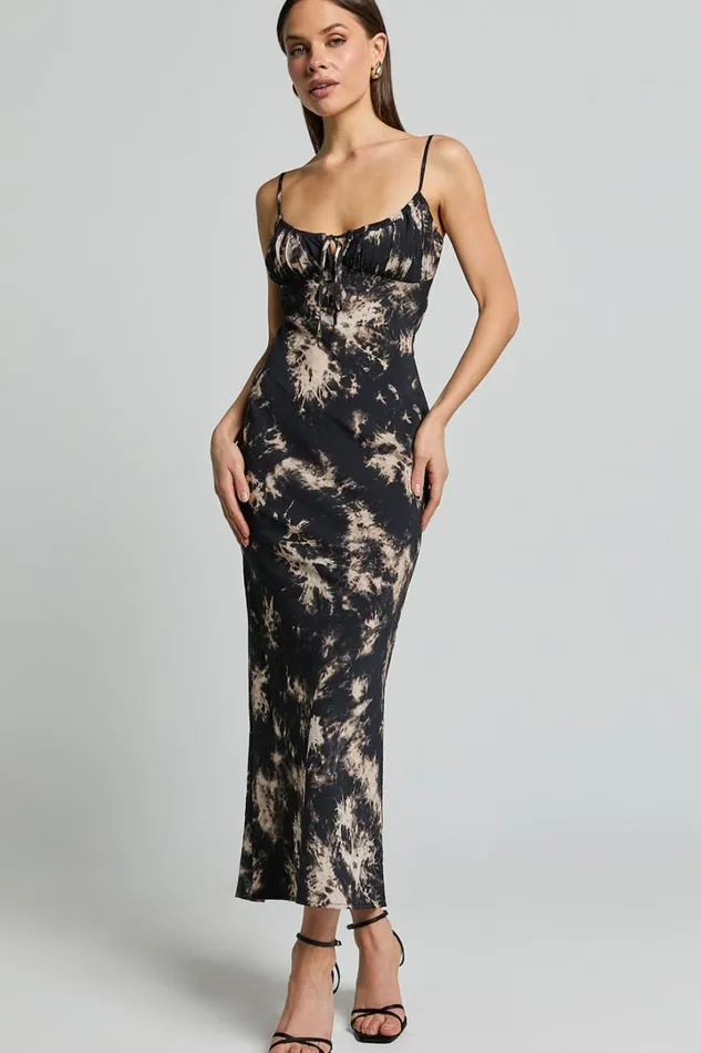 Nicki Midi Dress 8211 Strappy Ruched Bust Slip Dress In Black Tie Dye Women Showpo Dresses Nicki Midi Dress 8211 Strappy Ruched Bust Slip Dress In Black Tie Dye Women Showpo Dresses