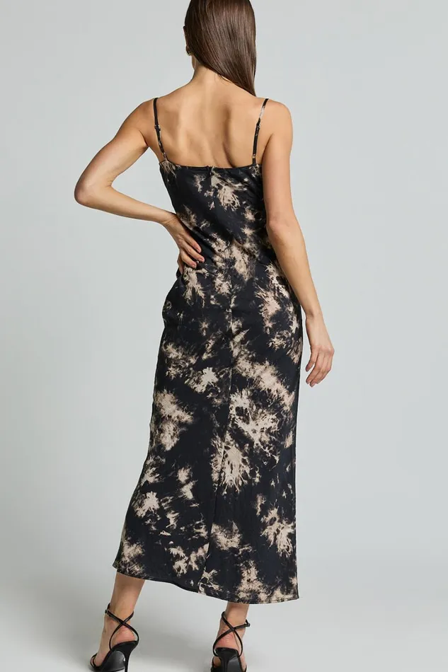 Nicki Midi Dress 8211 Strappy Ruched Bust Slip Dress In Black Tie Dye Women Showpo Dresses