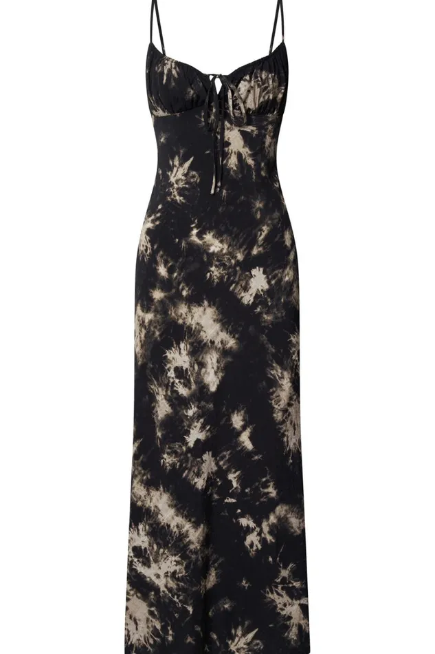 Nicki Midi Dress 8211 Strappy Ruched Bust Slip Dress In Black Tie Dye Women Showpo Dresses