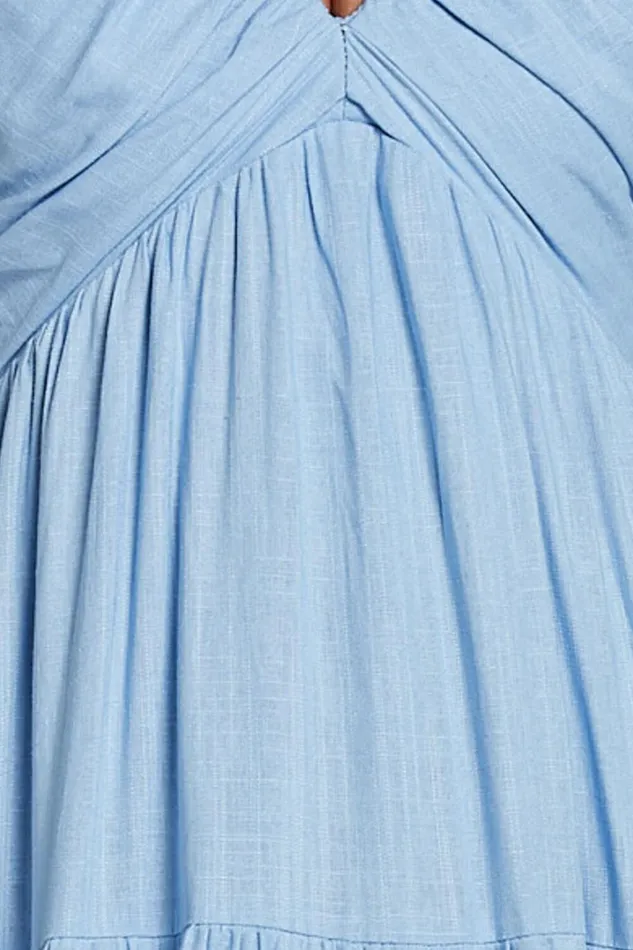 Nicollee Midi Dress 8211 Plunge Neck Sleeveless Tiered Dress In Blue Women Showpo Conscious