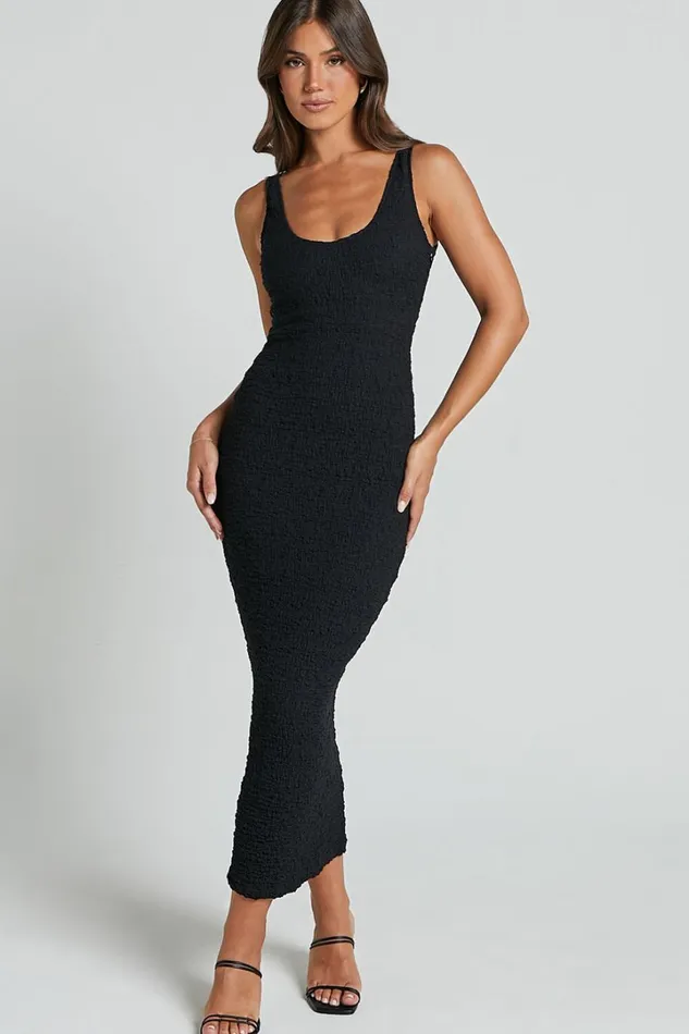 Novida Midi Dress 8211 Textured Bodycon Dress In Black Women Showpo Curve Clothes