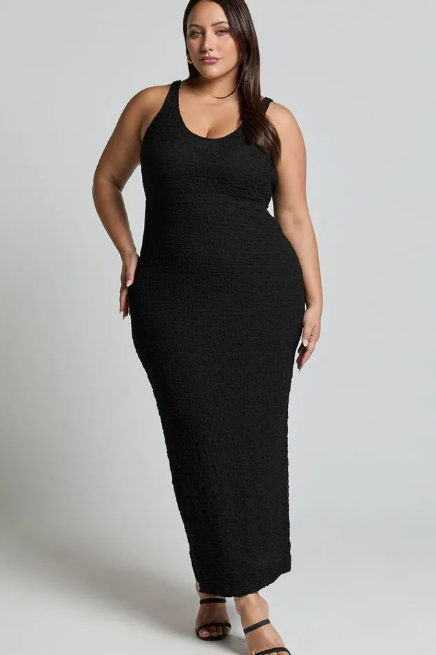 Novida Midi Dress 8211 Textured Bodycon Dress In Black Women Showpo Curve Clothes