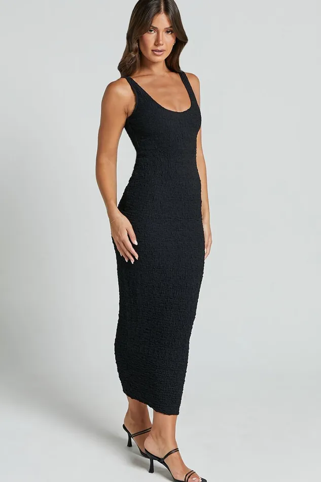 Novida Midi Dress 8211 Textured Bodycon Dress In Black Women Showpo Curve Clothes