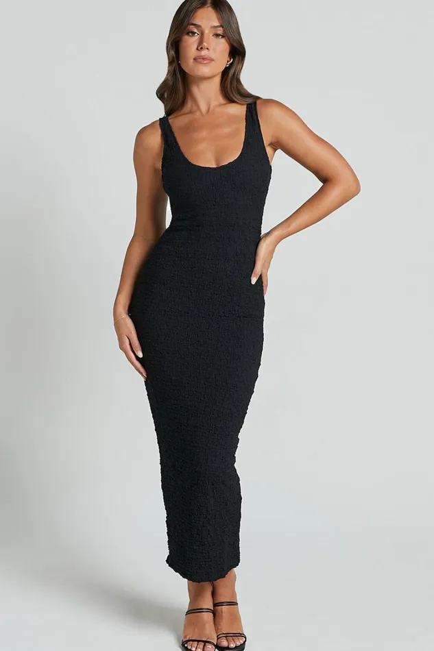 Novida Midi Dress 8211 Textured Bodycon Dress In Black Women Showpo Curve Clothes