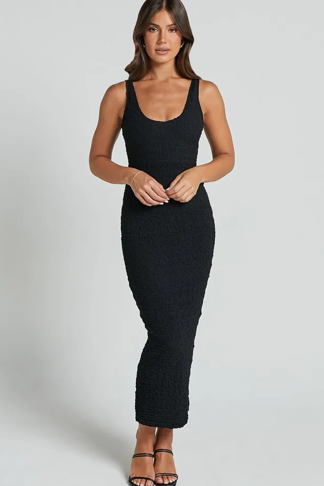 Novida Midi Dress 8211 Textured Bodycon Dress In Black Women Showpo Curve Clothes