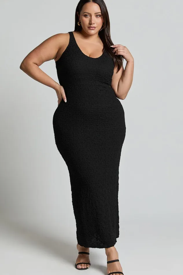 Novida Midi Dress 8211 Textured Bodycon Dress In Black Women Showpo Curve Clothes