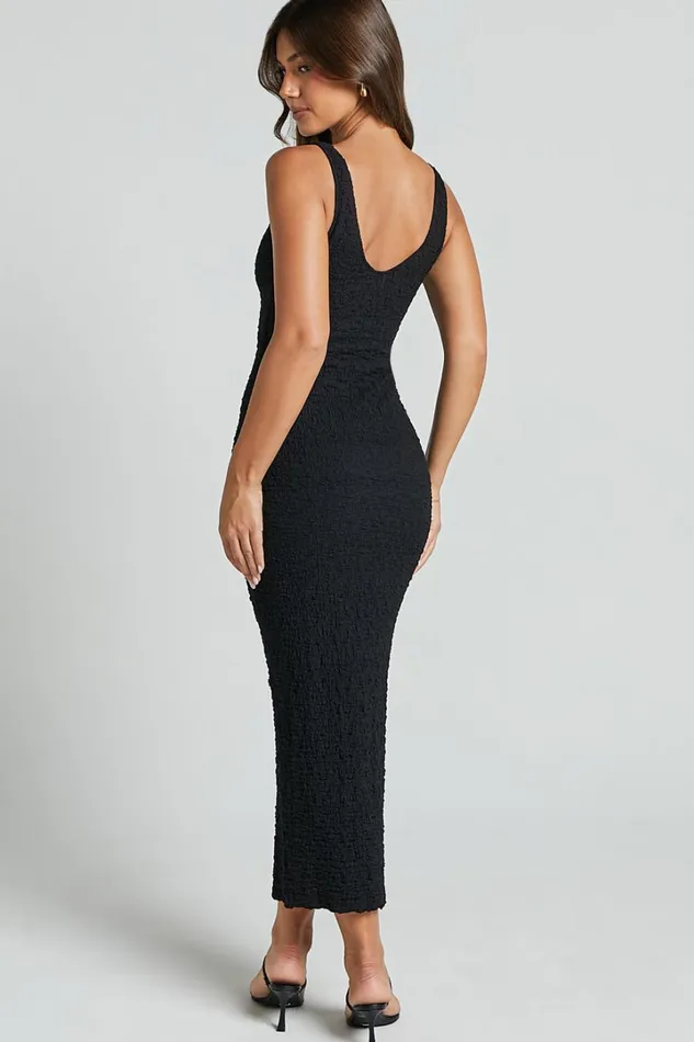 Novida Midi Dress 8211 Textured Bodycon Dress In Black Women Showpo Curve Clothes