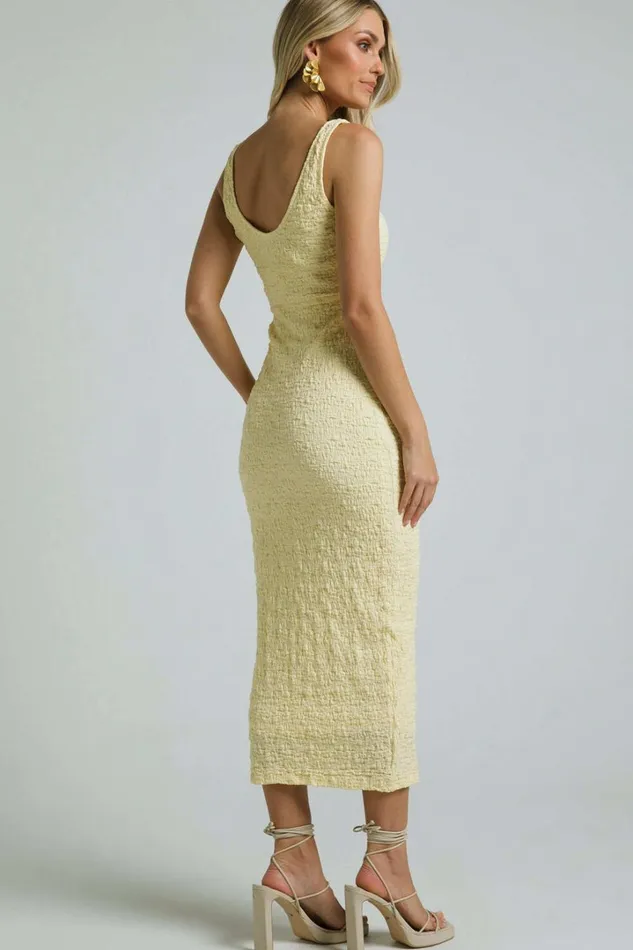 Novida Midi Dress 8211 Textured Bodycon Dress In Butter Yellow Women Showpo Maternity Clothes