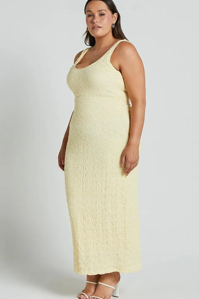Novida Midi Dress 8211 Textured Bodycon Dress In Butter Yellow Women Showpo Maternity Clothes