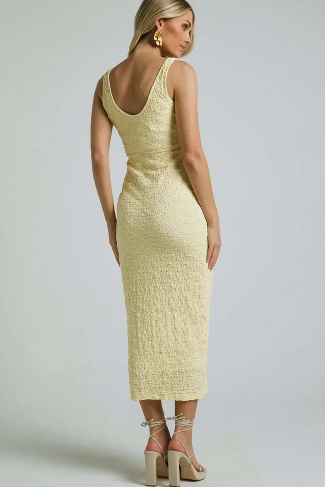 Novida Midi Dress 8211 Textured Bodycon Dress In Butter Yellow Women Showpo Maternity Clothes