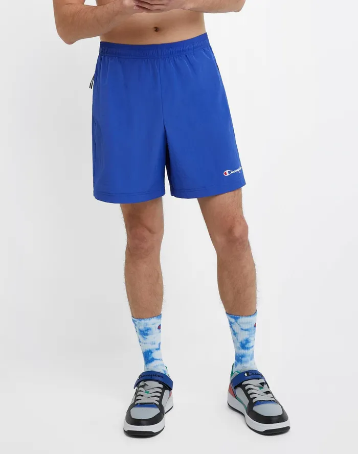 Nylon WarmUp Shorts With Mesh Liner Script Logo 6034 Deep Dazzling Blue Men Champion Shorts