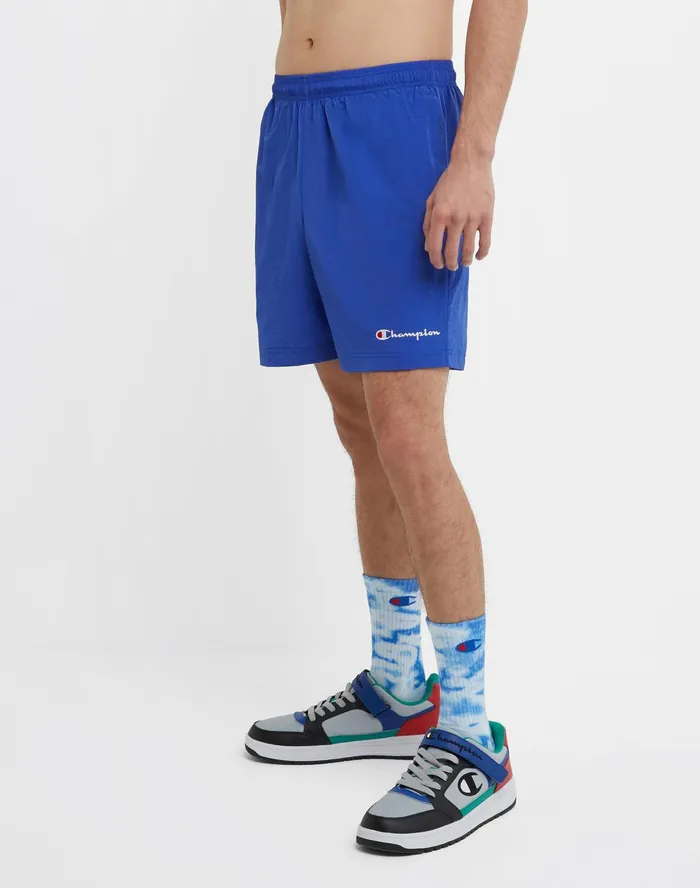 Nylon WarmUp Shorts With Mesh Liner Script Logo 6034 Deep Dazzling Blue Men Champion Shorts