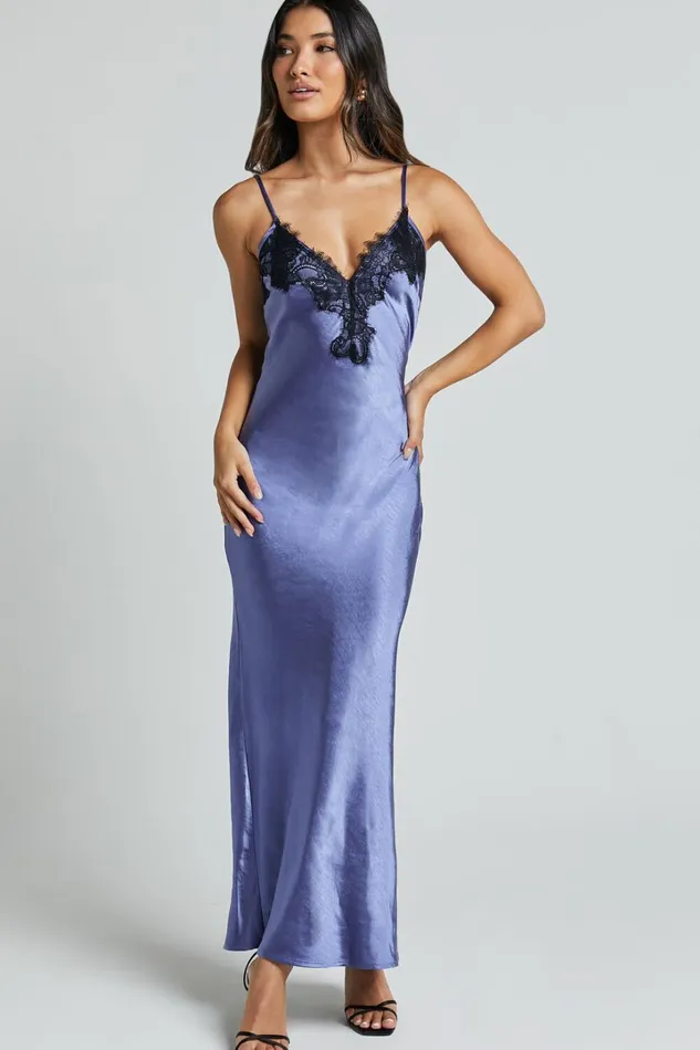 Ofeliya Midi Dress 8211 Lace Trim Satin Slip Dress In Cornflower Blue Women Showpo Dresses Ofeliya Midi Dress 8211 Lace Trim Satin Slip Dress In Cornflower Blue Women Showpo Dresses
