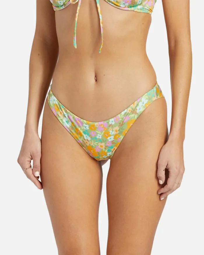 On The Bright Side Tanga Bikini Bottoms Palm Green Women Billabong Bikinis