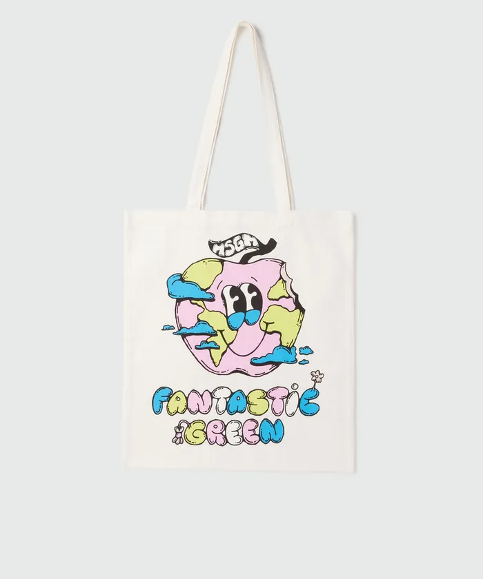 Organic Cotton 034Fantastic Green Burro Studio034 Beige Tote Bag WomenMen MSGM Tote Bags