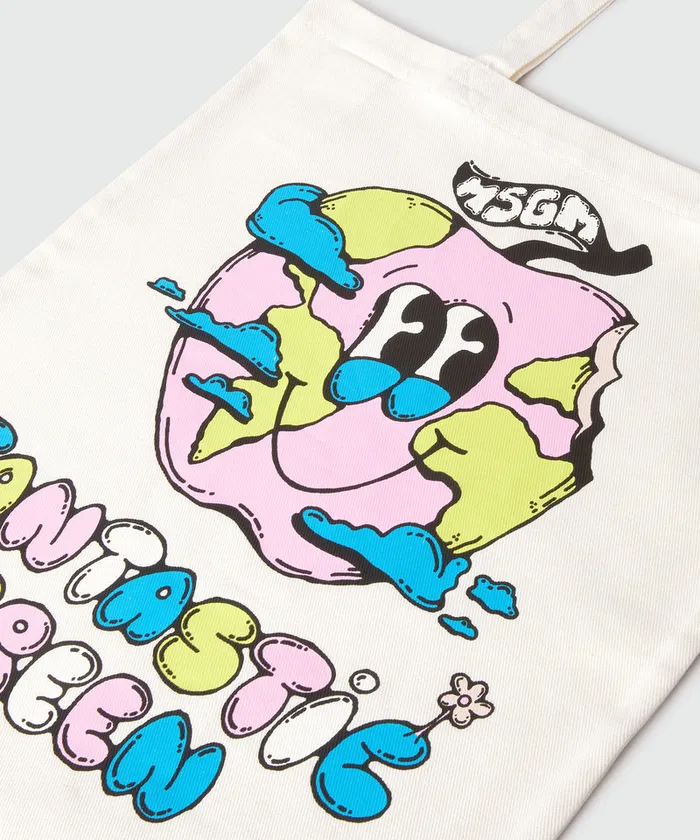 Organic Cotton 034Fantastic Green Burro Studio034 Beige Tote Bag WomenMen MSGM Tote Bags