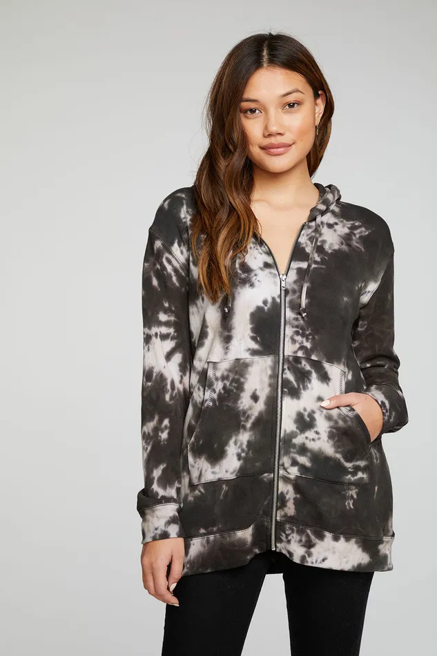 Outerwear Womens Chaser Brand Cotton Fleece Long Sleeve Zip Up Tunic Length Hoodie