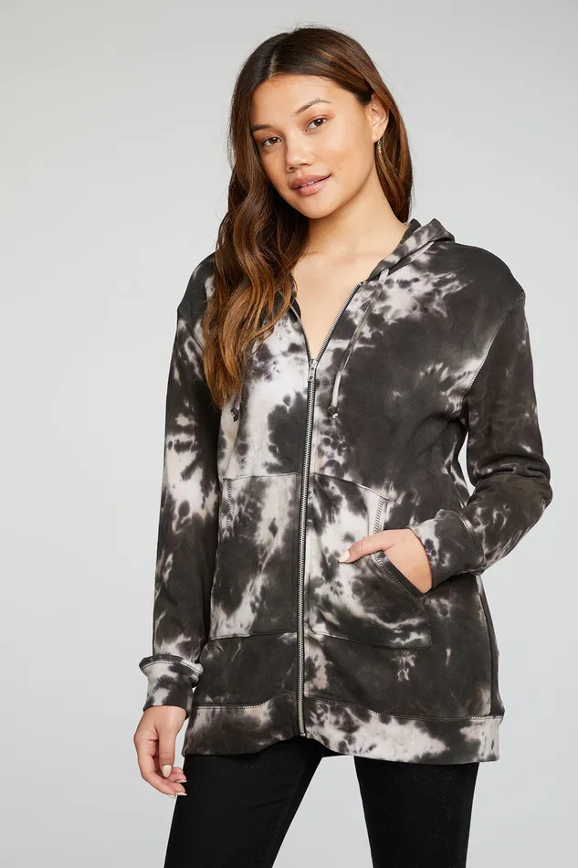 Outerwear Womens Chaser Brand Cotton Fleece Long Sleeve Zip Up Tunic Length Hoodie