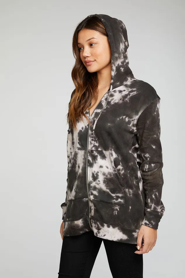 Outerwear Womens Chaser Brand Cotton Fleece Long Sleeve Zip Up Tunic Length Hoodie