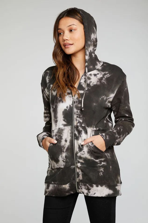 Outerwear Womens Chaser Brand Cotton Fleece Long Sleeve Zip Up Tunic Length Hoodie