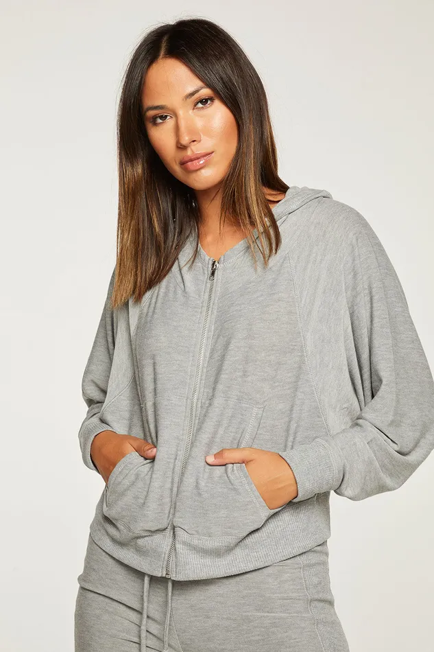 Outerwear Womens Cozy Knit Long Sleeve Batwing Zip Up Hoodie with Rib Chaser Brand