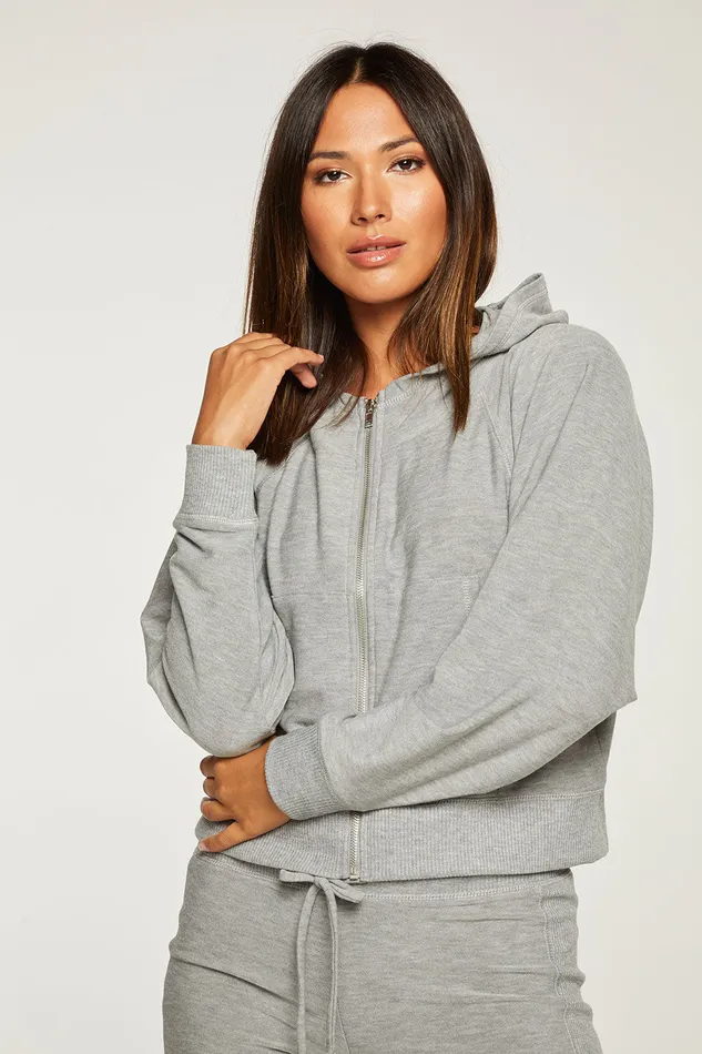 Outerwear Womens Cozy Knit Long Sleeve Batwing Zip Up Hoodie with Rib Chaser Brand