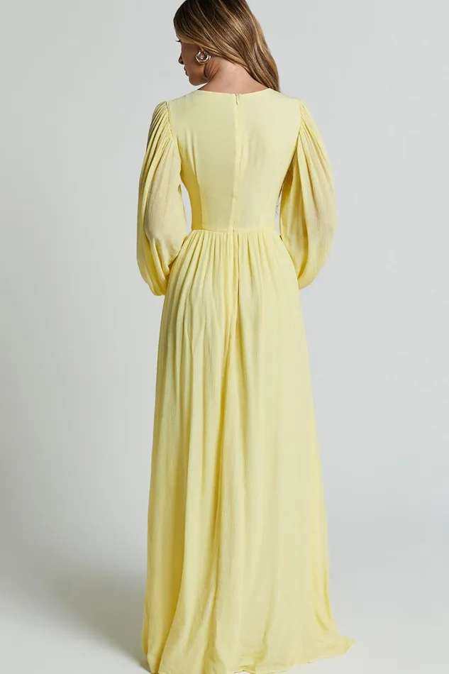Paige Maxi Dress 8211 Side Cut Out Balloon Sleeve Dress In Lemon Women Showpo Curve Clothes