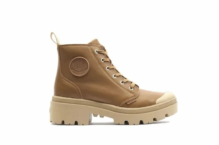 Palladium Pallabase Leather Dear Brown Women Heel Boots