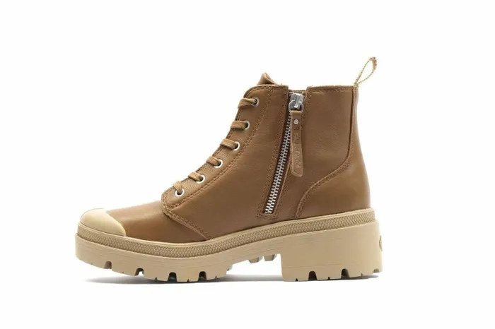 Palladium Pallabase Leather Dear Brown Women Heel Boots