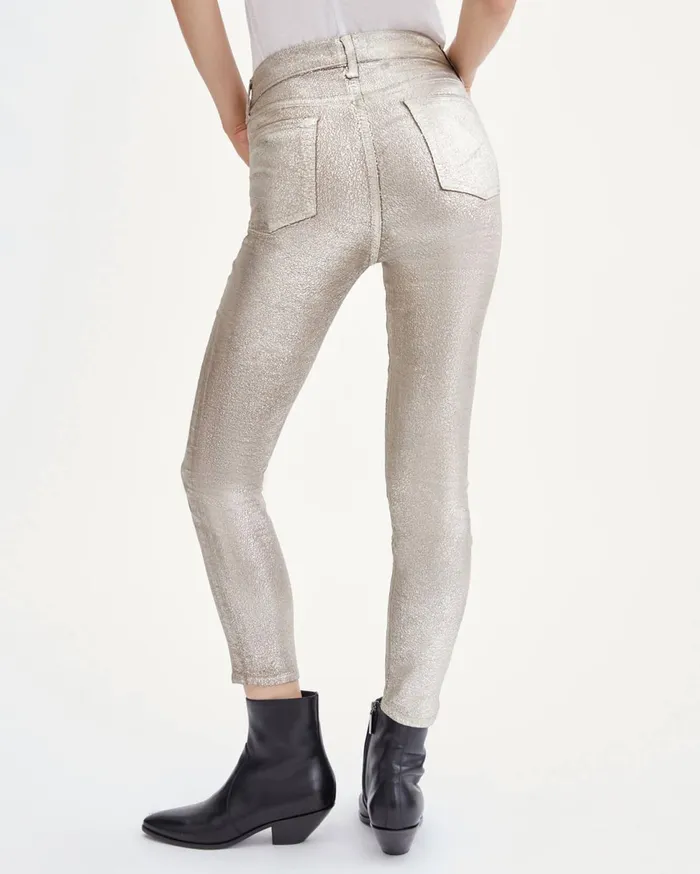 Pants Women 7 For All Mankind High Waist Velvet Ankle Skinny In Metallic Gold Metallic Gold