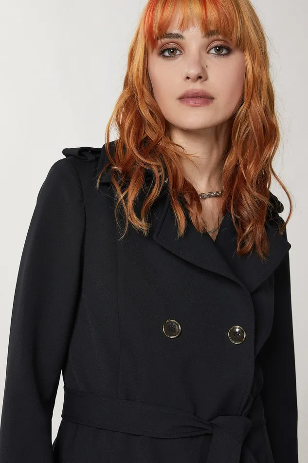 Patrizia Pepe Black 2 Button Jacket Nero Apparel Trench Coats