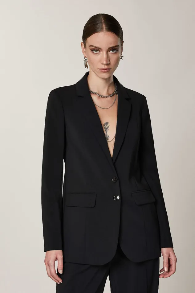 Patrizia Pepe Black Essential Boyfriend Jacket Nero Apparel Blazers