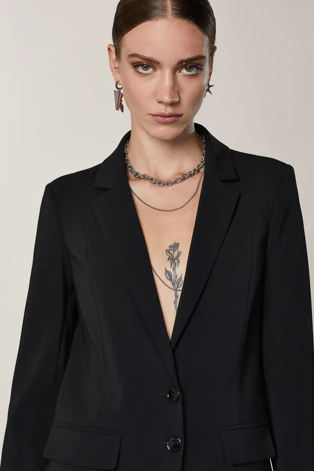 Patrizia Pepe Black Essential Boyfriend Jacket Nero Apparel Blazers