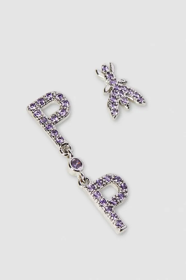 Patrizia Pepe Brass And Glass Earrings Pink Shiny Lilac Accessories